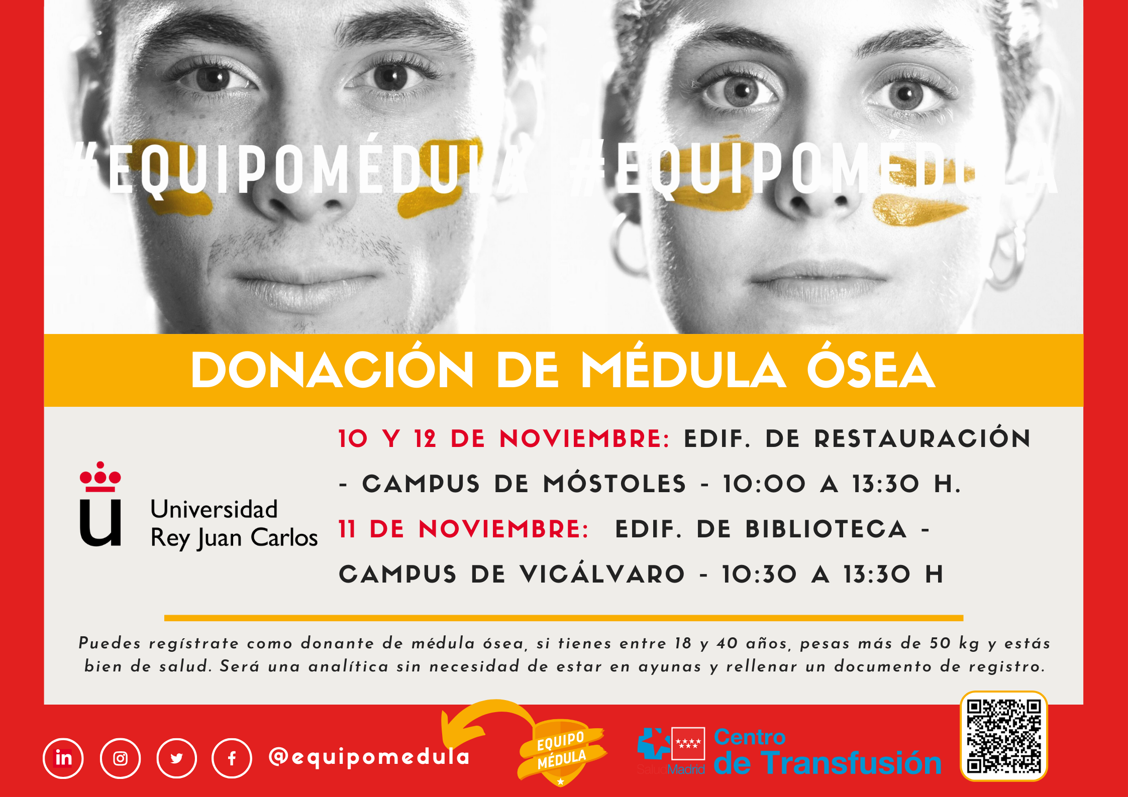 Equipo médula de la comunidad de Madrid en la URJC 10, 11 y 12 de Noviembre