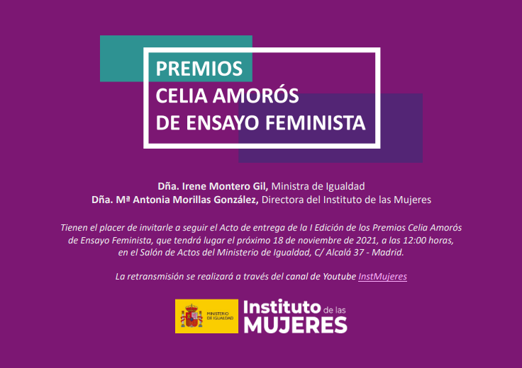 El Instituto de las Mujeres hará entrega de la I Edición de los Premios Celia Amorós de Ensayo Feminista